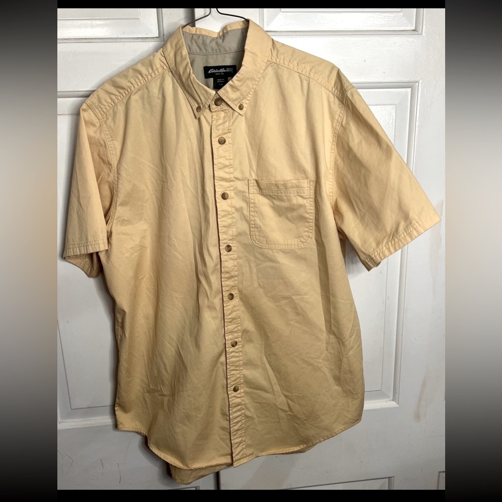 Eddie Bauer Shirt Men's Large Tan Short Sleeve Casual Button Down